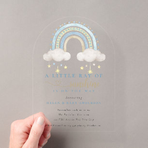 Invitations En Acrylique Baby Shower Blue Bohème Arc-en-Ciel Garçon