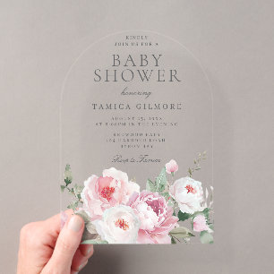 Invitations En Acrylique Baby shower botanique floral Rose Blush