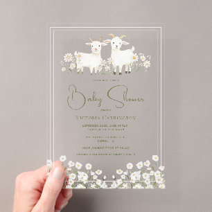 Invitations En Acrylique Baby Shower Chèvres Mignonnes & Pâquerettes