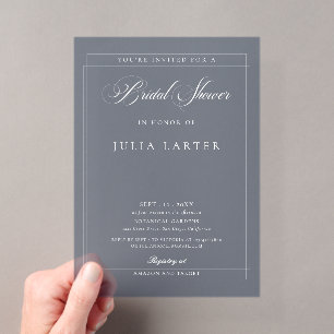 Invitations En Acrylique Baby Shower Classique Ivoire Bleu Nuit Calligraphi