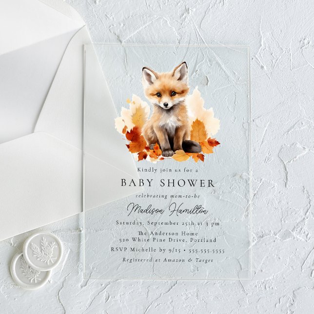 Invitations En Acrylique Baby shower d'automne du renard boisé mou (Créateur téléchargé)