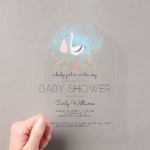 Invitations En Acrylique Baby shower de cigogne mignonne