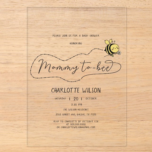 Invitations En Acrylique Baby shower de la petite abeille (Recto)