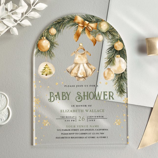 Invitations En Acrylique Baby shower de Noël Rustique Boho Girl hiver (Créateur téléchargé)
