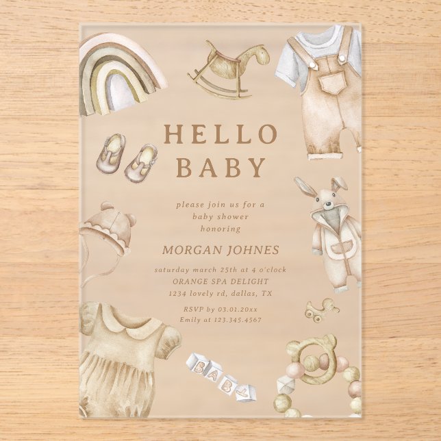 Invitations En Acrylique Baby shower de soins infirmiers Boho Clothes (Recto)