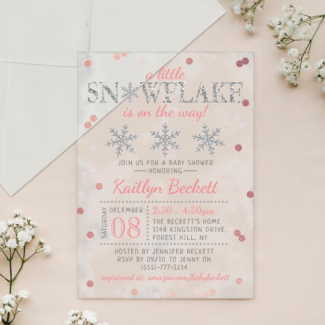 Invitations En Acrylique Baby shower d'hiver des petites filles de flocon d (Créateur téléchargé)