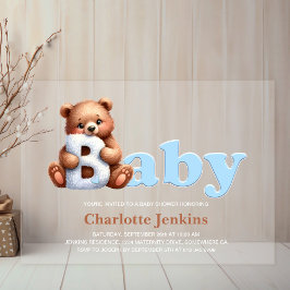 Invitations En Acrylique Baby shower d'ours bleu Teddy
