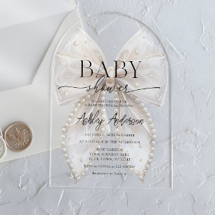 Invitations En Acrylique Baby Shower Élégant Arc-en-Perle Blanche