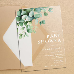 Invitations En Acrylique Baby-Shower Élégant avec Feuillage d'Eucalyptus