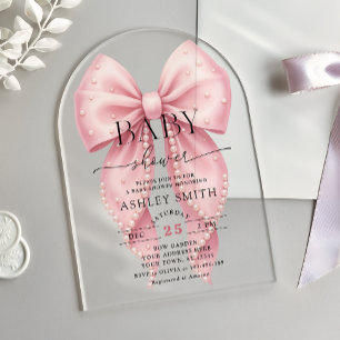 Invitations En Acrylique Baby Shower Élégant Ruban Rose Perle