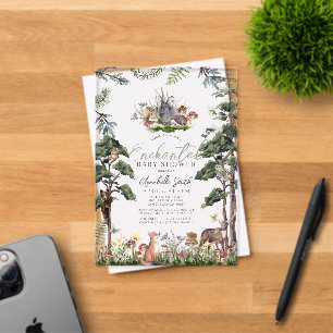 Invitations En Acrylique Baby shower Enchanted Forest Woodland Animaux