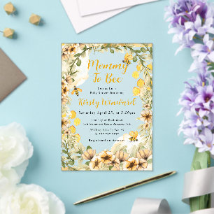 Invitations En Acrylique Baby Shower Été Aquarelle Abeilles et Fleurs