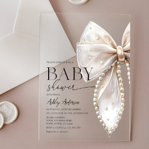 Invitations En Acrylique Baby Shower Fille Perle Élégante en Forme d'Arceau
