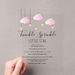Invitations En Acrylique Baby shower fille rose étoile Twinkle Sprinkle