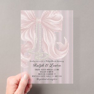 Invitations En Acrylique Baby shower fille ruban rayé grandmillennial