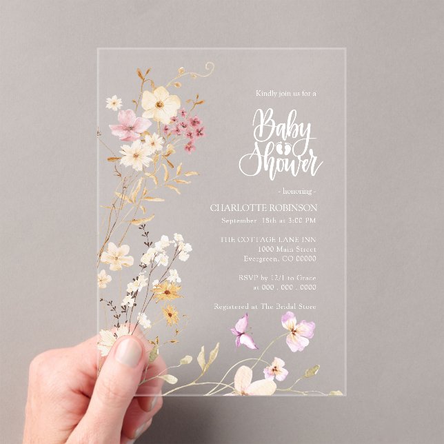 Invitations En Acrylique Baby shower fleur sauvage (In situ (ordinateur de poche))