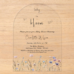 Invitations En Acrylique Baby shower Fleur sauvage Baby In Bloom