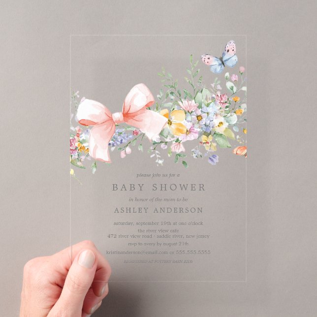 Invitations En Acrylique Baby shower Fleur sauvage délicat (In situ (ordinateur de poche))