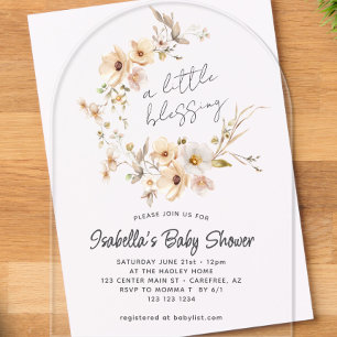 Invitations En Acrylique Baby shower fleur sauvage Little Blessing