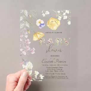 Invitations En Acrylique Baby-Shower Fleurs Sauvages Aquarelle