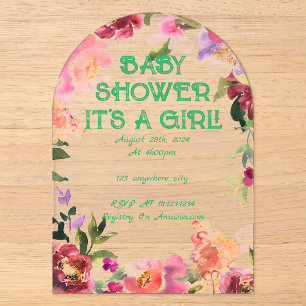 INVITATIONS EN ACRYLIQUE BABY SHOWER FLORAL BLUSH