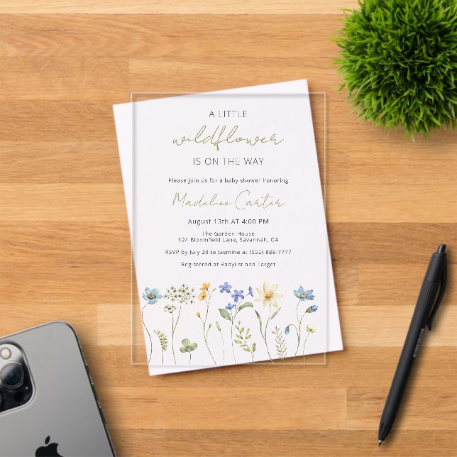 Invitations En Acrylique Baby shower floral Little Fleur sauvage Spring (Insitu (Carte d'invitation))