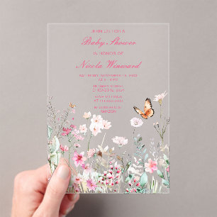Invitations En Acrylique Baby shower floral rose profond du printemps