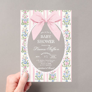 Invitations En Acrylique Baby shower floral Whimsical Rose Bow