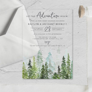 Invitations En Acrylique Baby Shower Forêt de Pins Aquarelle