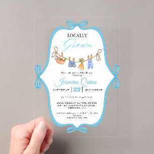 Invitations En Acrylique Baby shower garçon local saupoudrer bébé
