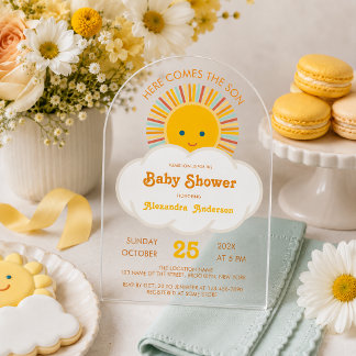 Invitations En Acrylique Baby Shower Garçon Soleil Voici le Fils Nuage Mign
