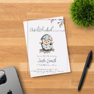 Invitations En Acrylique Baby Shower genre neutre avec oiseau aquarelle mig
