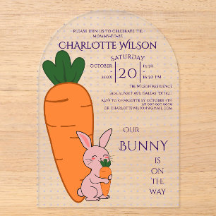 Invitations En Acrylique Baby Shower Lapin Mignon & Carotte