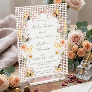 Invitations En Acrylique Baby-Shower Maman Bientôt Abeille à l'Aquarelle Vi