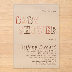 Invitations En Acrylique Baby Shower Minimaliste Marron Moderne Mixte