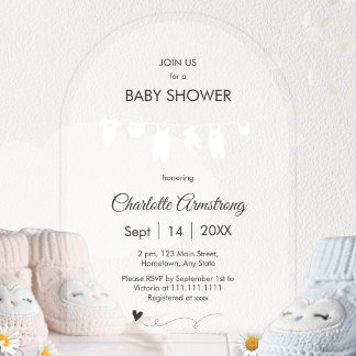 Invitations En Acrylique Baby-Shower Minimaliste Moderne Translucide Blanc