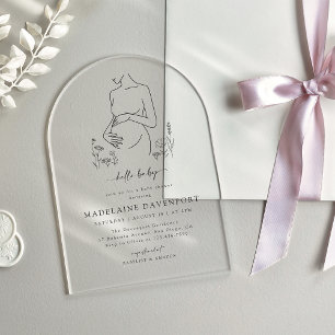 Invitations En Acrylique Baby shower minimaliste Silhouette de grossesse