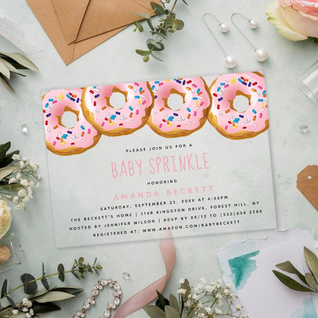 Invitations En Acrylique Baby shower moderne Filles de Donut Saupoudrer (Créateur téléchargé)