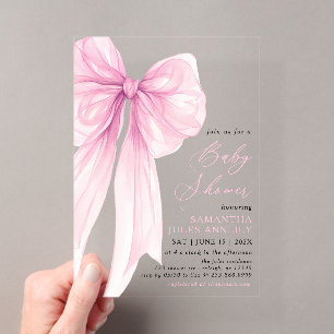 Invitations En Acrylique Baby shower moderne tendance Bow rose
