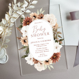 Invitations En Acrylique Baby shower neutre à charpente florale Boho