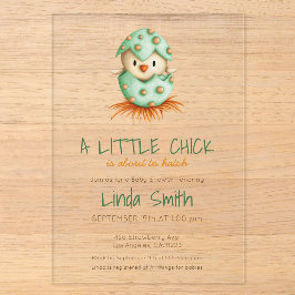 Invitations En Acrylique Baby shower neutre vert d'éclosion d'oiseaux migno
