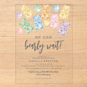 Invitations En Acrylique Baby Shower Ours en Gélatine Aquarelle