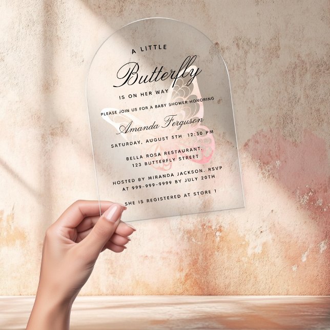 Invitations En Acrylique Baby shower papillon rose arc fille (Créateur téléchargé)