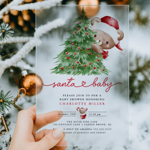 Invitations En Acrylique Baby shower père Noël