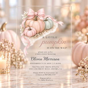 Invitations En Acrylique Baby Shower Petit Citrouille Rose Ruban