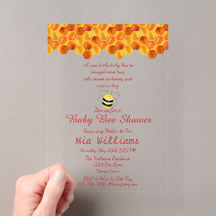 Invitations En Acrylique Baby Shower sur le thème de l'abeille miel mignonn
