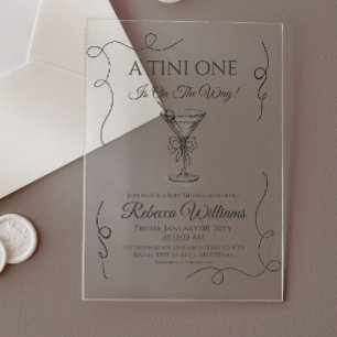 Invitations En Acrylique Baby Shower 'Un Tini One' Dessiné à la Main