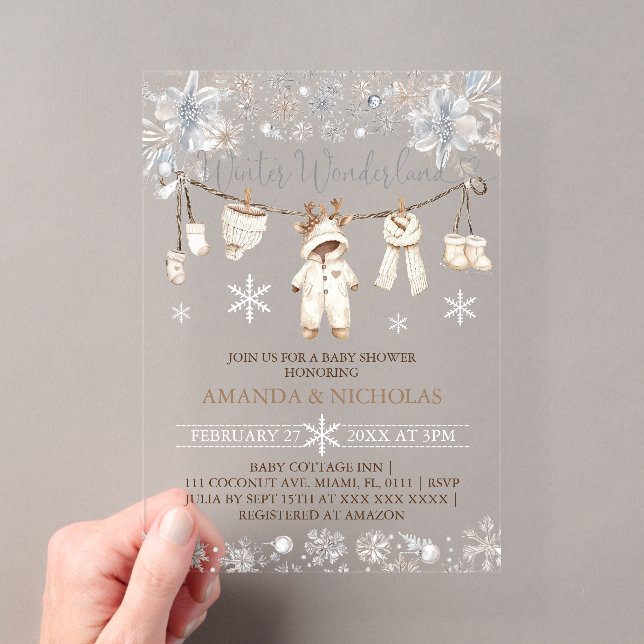 Invitations En Acrylique Baby shower Vêtements pour bébés d'hiver (In situ (ordinateur de poche))