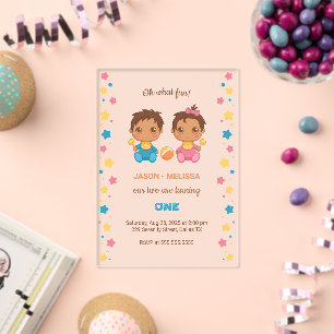 Invitations En Acrylique Baby Twins Garçon Girl Premier anniversaire 2
