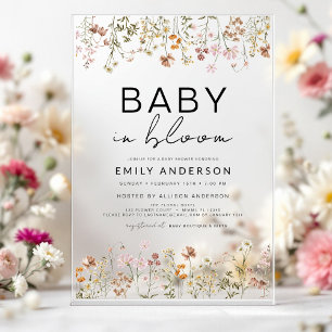 Invitations En Acrylique Baby Wildflower en Fleur Baby Shower